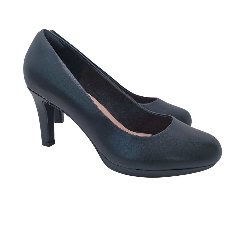 Clarks Adriel Viola Black Leather Round‎ Toe Platform Pumps Heels Womens 10W